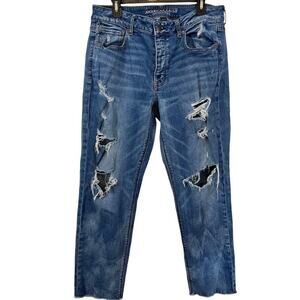 American Eagle Tomgirl Tom Girl Womens Distressed Mid Rise Stretch Jeans sz 14